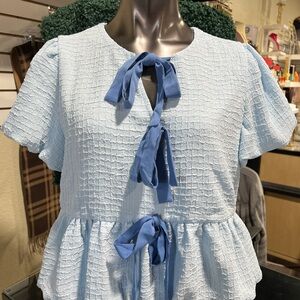 Elegant Blue Textured Women's Top